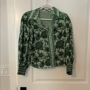Alice + Olivia Green Floral Blouse
